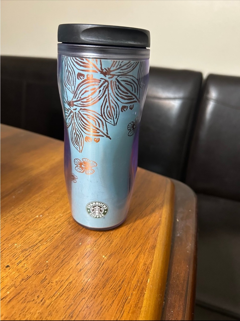 Starbucks Iridescent Blue-Purple Floral Travel Tumbler with Black Lid
